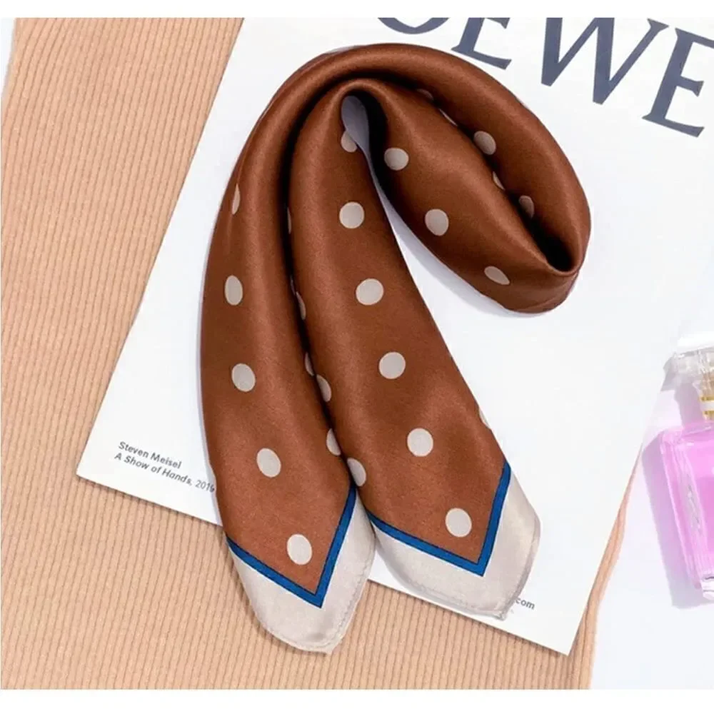 Brown Polka Dot Mulberry Silk Neck Scarf